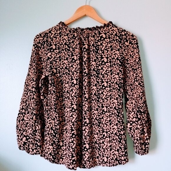 Gigio Brown Spotted Boho V Neck Shirt with Tassels - Picture 4 of 5